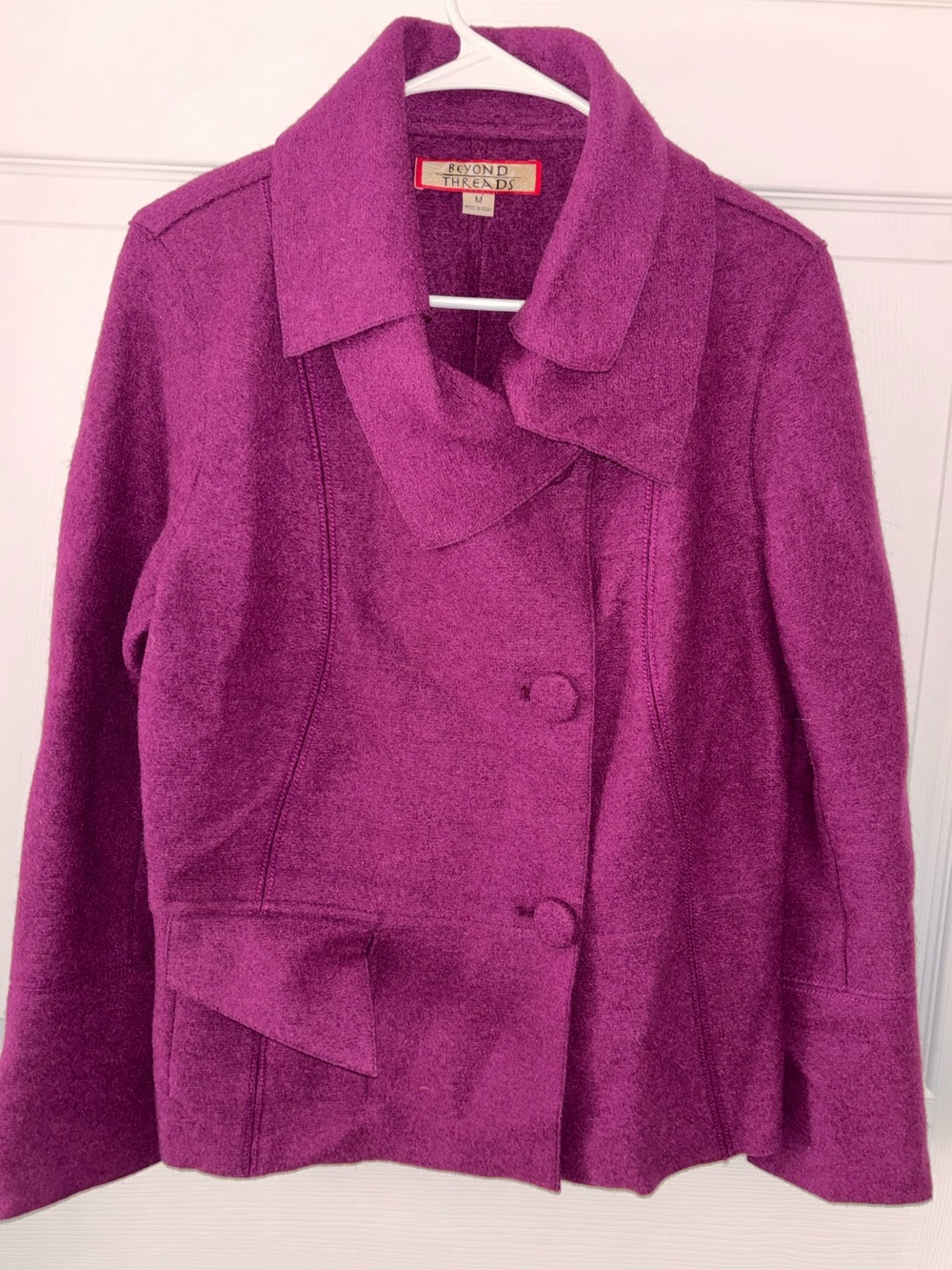 BEYOND THREADS Alpaca Wool Blend Magenta Jacket Coat Asymmetrical Women’s M